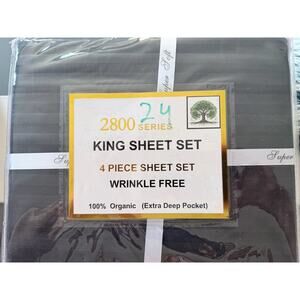 Sheet Set 2800 Series 100 % Organic Deep Pockets In Black Size King 4 Piece